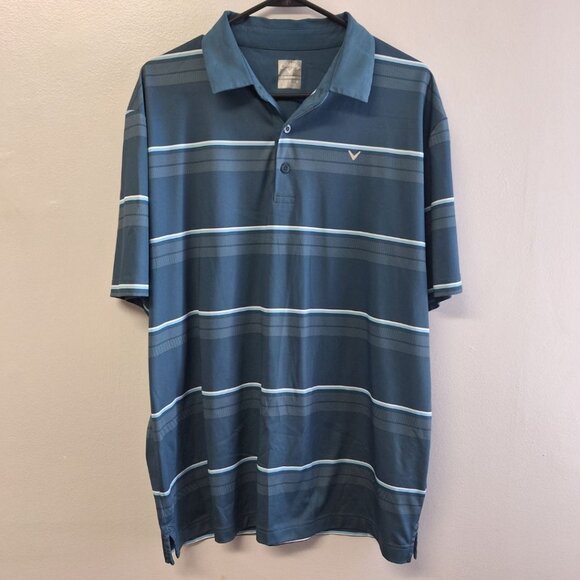 Callaway Golf Shirt Pullover Collar Blue Mens Large Striped Opti Dri Athletic - Picture 1 of 7